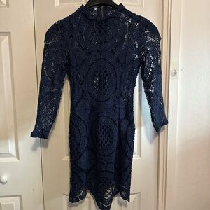 SHEIN Navy Long Sleeve Lace Dress